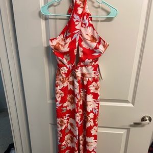 Tropical Red Floral Jumpsuit with Wrap Top